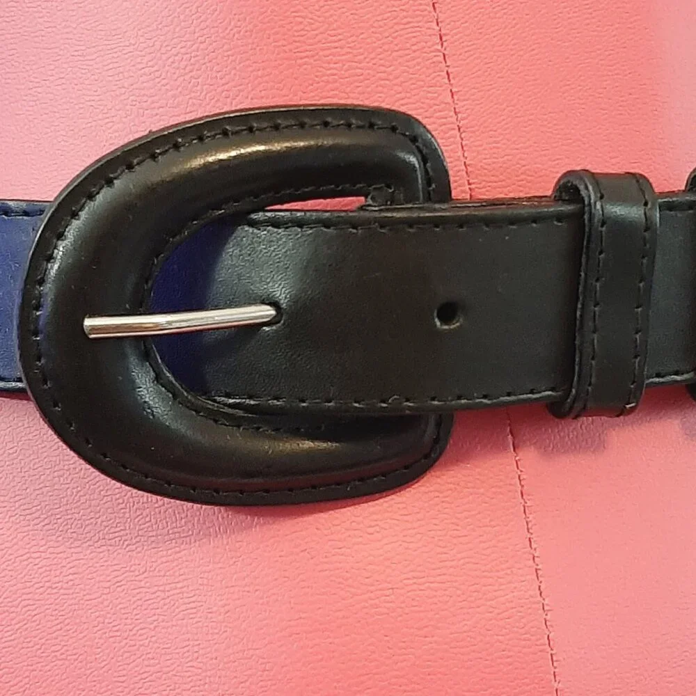 GINNIE JOHANSEN Women's Vintage leather inlay belt Black Brown Size Small 26-30